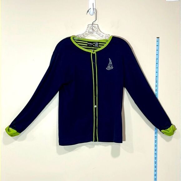 Blue & Green Nautical Button Up Sweater By Erika Collection. Size Large. - Picture 1 of 6